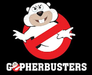 Gopher mascot in Ghostbusters logo parody with red prohibition sign